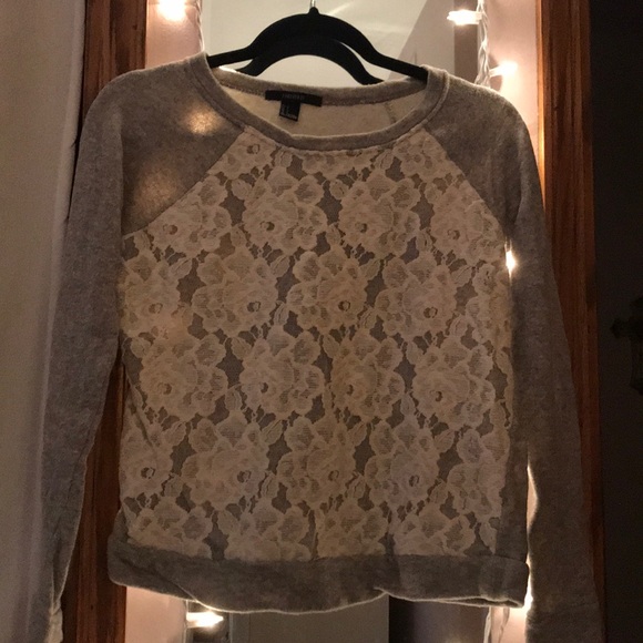 Forever 21 Grey Sweater w/ Lace - Picture 1 of 4